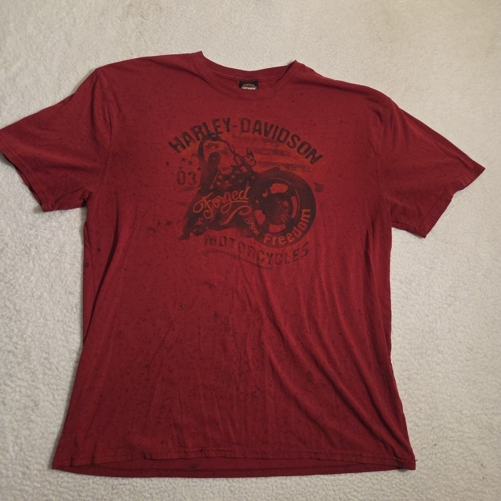 Harley Davidson Shirt Mens Size 2XL Red Forged From Freedom Grunge Distressed